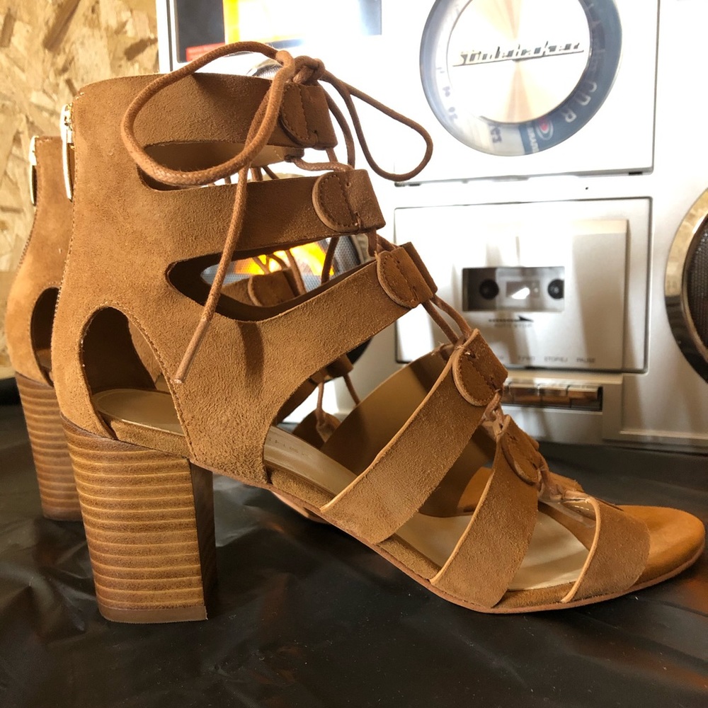 NEW!! Marc Fisher Suede Lace-up Block Heel Sandals